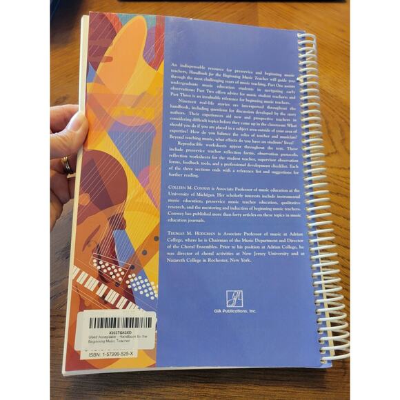 HANDBOOK FOR THE BEGINNING MUSIC TEACHER By Colleen M. Conway spiral PB book - Picture 2 of 7